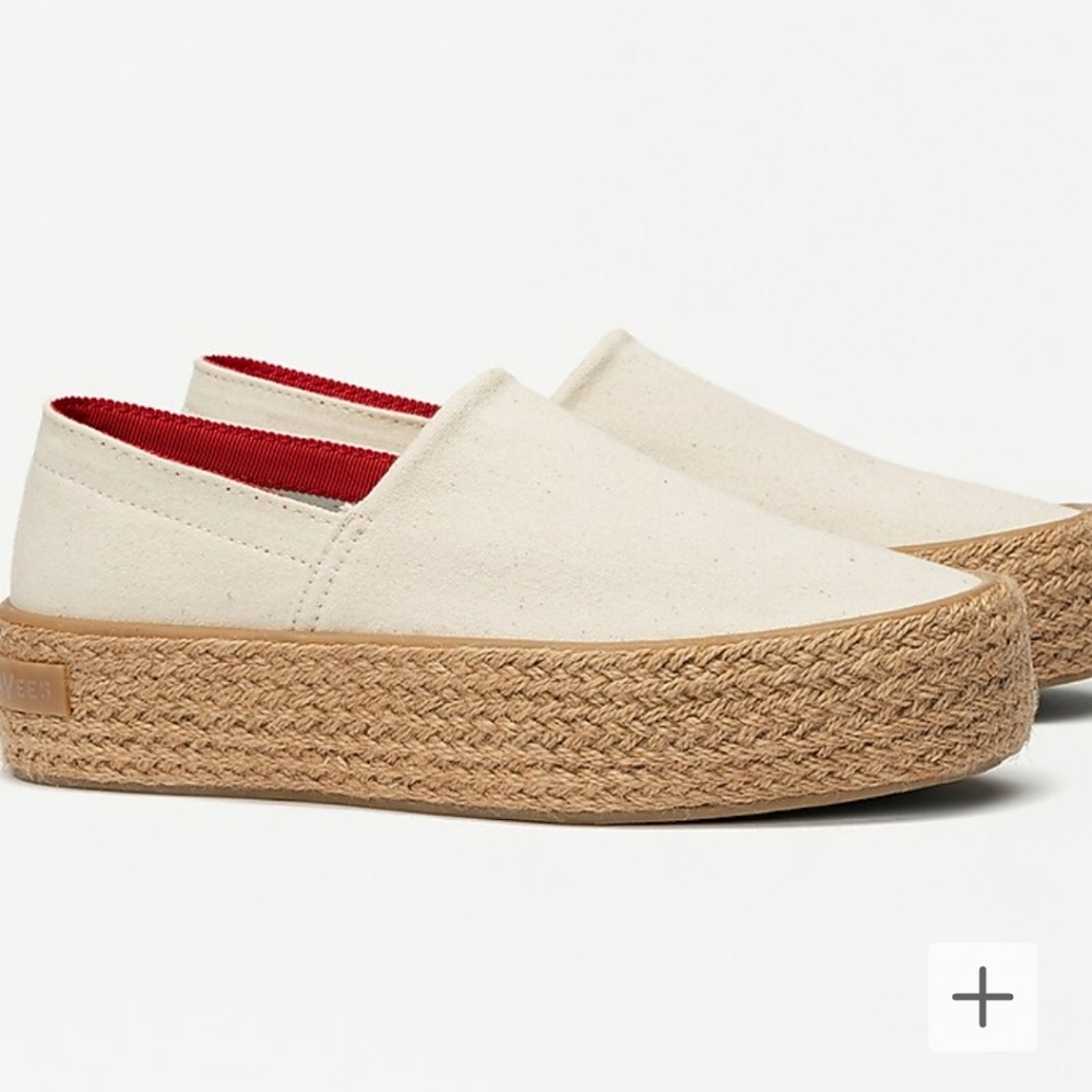 J. Crew Cream Canvas Espadrille Slip-On with Red Lining